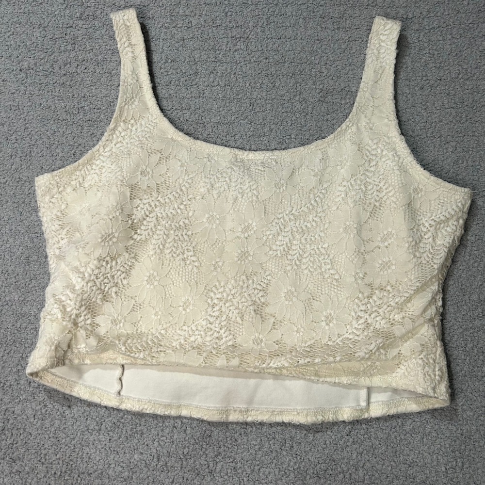 Arula Crop Top Floral Lace Corset 1X Ivory Cream Coquette Romantic Cottagecore - Picture 6 of 6